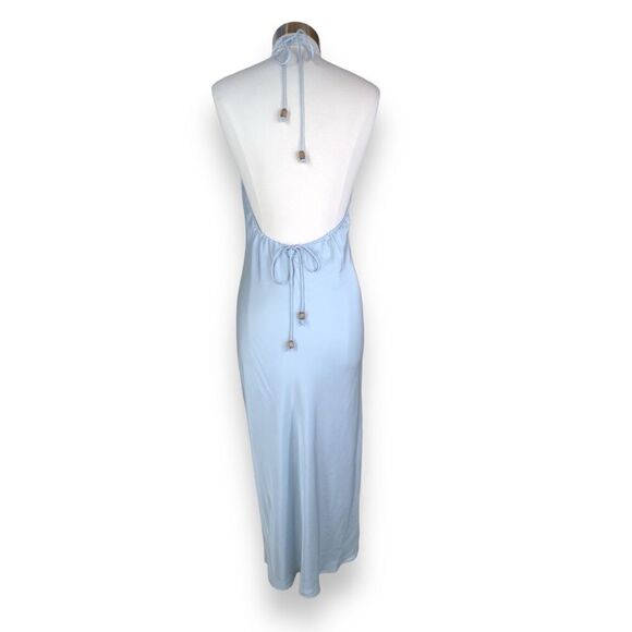 Song of Style Rosalind Maxi Dress in Baby Blue Charmeuse Backless Halter FLAW - Picture 6 of 11